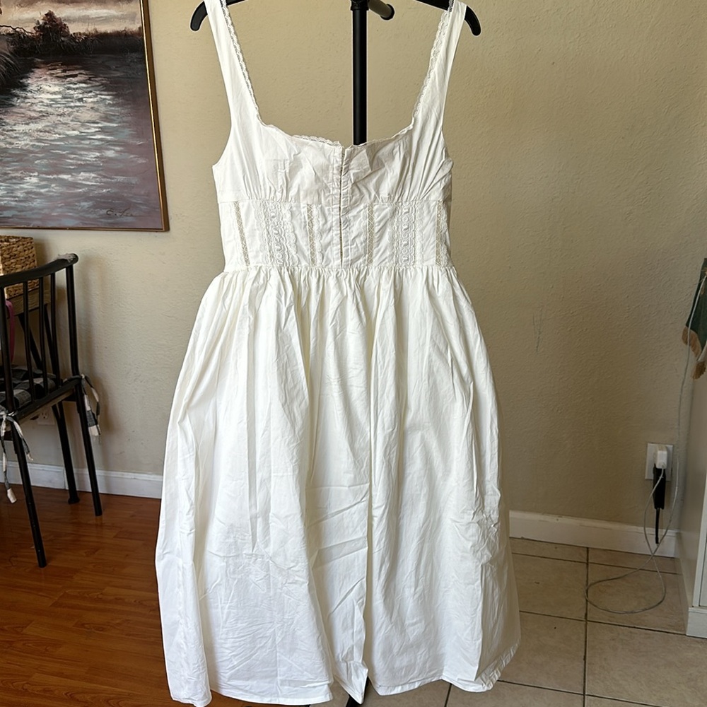 House of CB 'Perle’ White Lace Trim Midi Dress NWOT size L - Picture 8 of 14